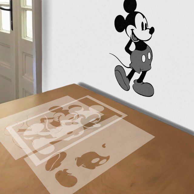 Mickey Mouse stencil in 3 layers, simulated painting