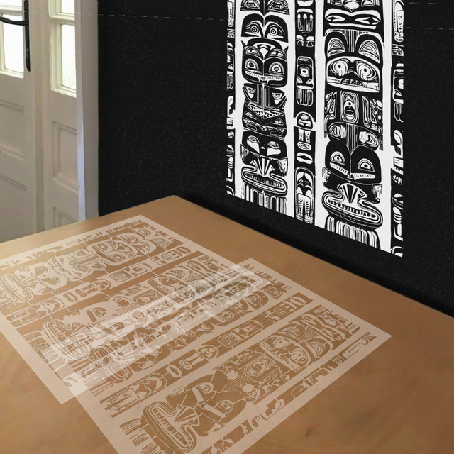 Totem Poles stencil in 2 layers, simulated painting