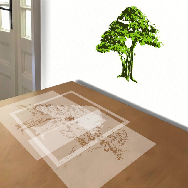 Bonsai stencil in 3 layers, simulated painting