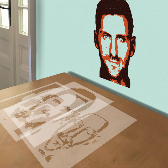 Novak Djokovic stencil in 3 layers, simulated painting