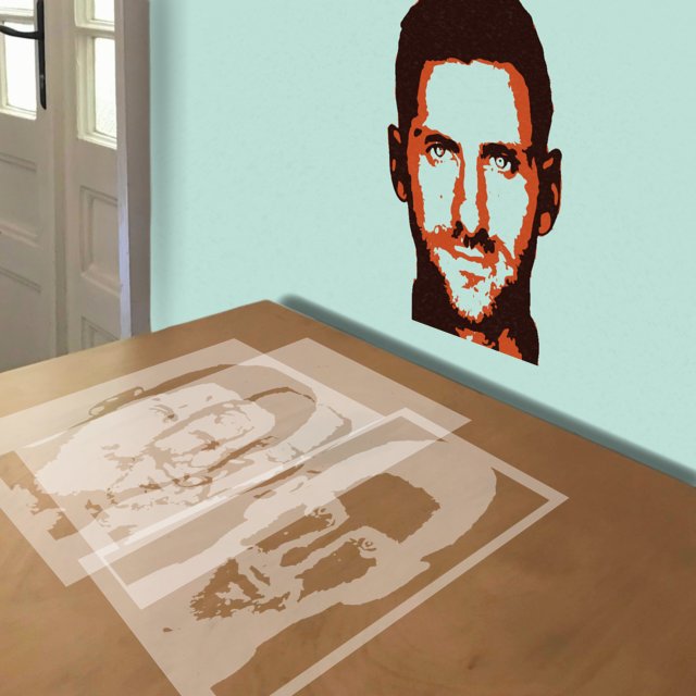 Novak Djokovic stencil in 3 layers, simulated painting