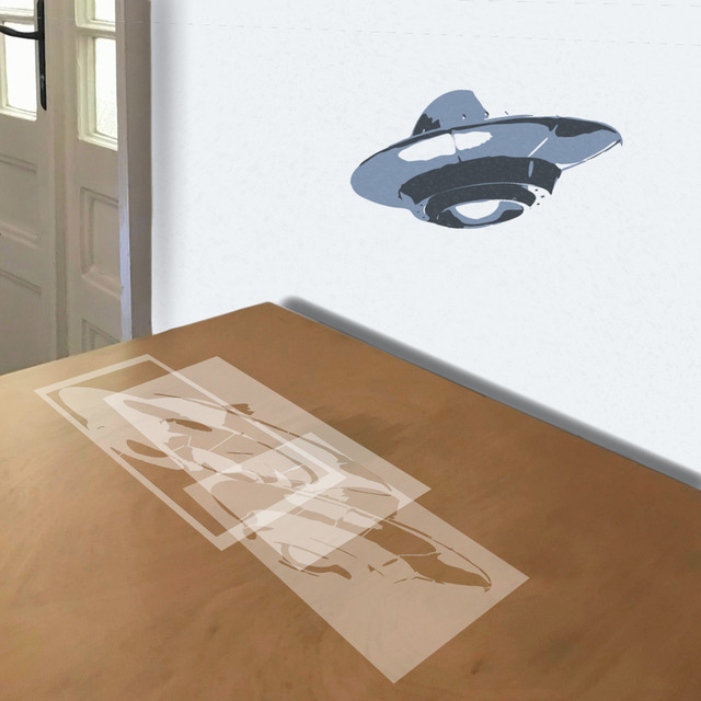 UFO stencil in 3 layers, simulated painting