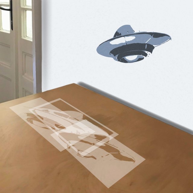 UFO stencil in 3 layers, simulated painting