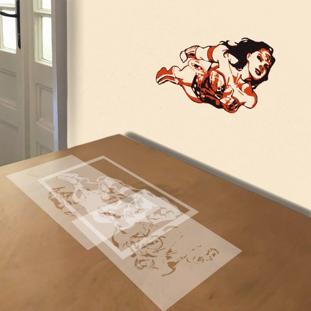 Wonder Woman Flying stencil in 3 layers, simulated painting