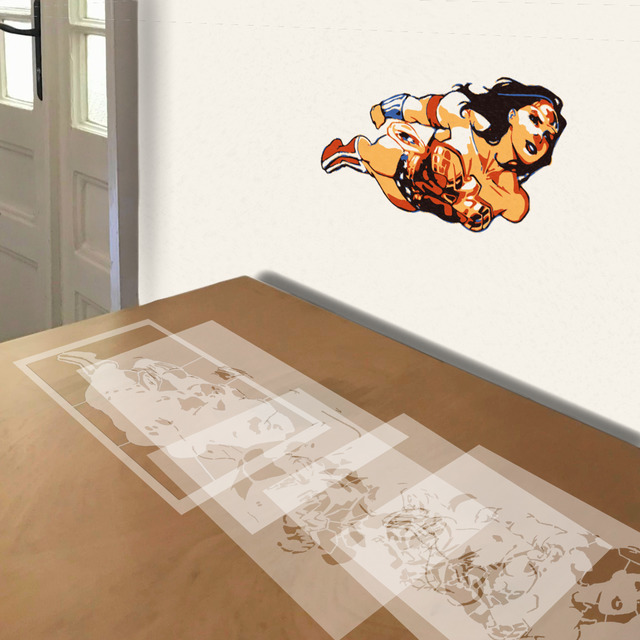 Simulated painting of stencil of Wonder Woman Flying