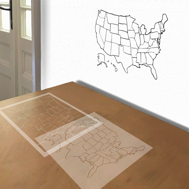 U.S. Map State Outlines stencil in 2 layers, simulated painting