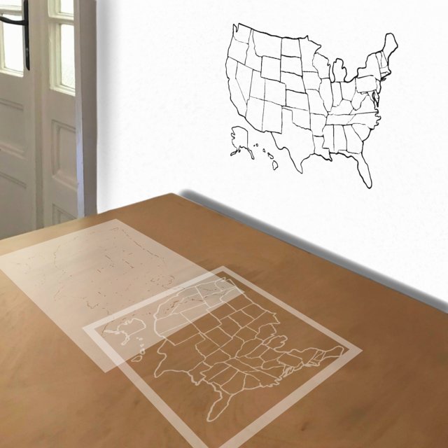 U.S. Map State Outlines stencil in 2 layers, simulated painting