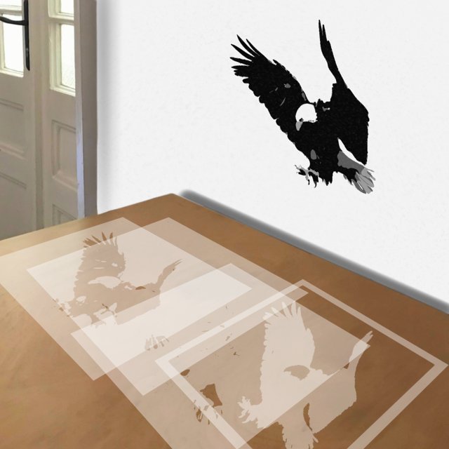 Bald Eagle stencil in 4 layers, simulated painting