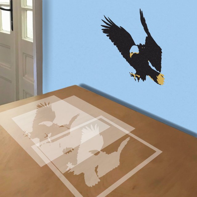 Bald Eagle stencil in 3 layers, simulated painting