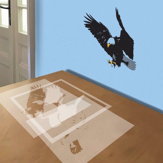 Bald Eagle stencil in 5 layers, simulated painting