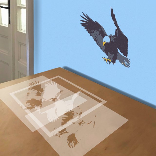 Bald Eagle stencil in 4 layers, simulated painting