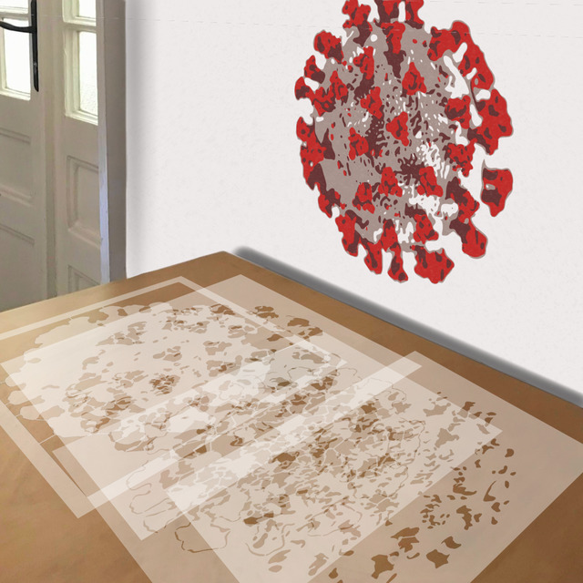 Coronavirus stencil in 4 layers, simulated painting