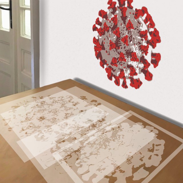 Coronavirus stencil in 4 layers, simulated painting