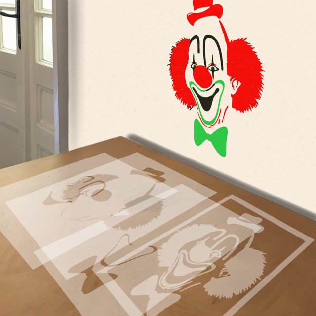 Clown stencil in 4 layers, simulated painting