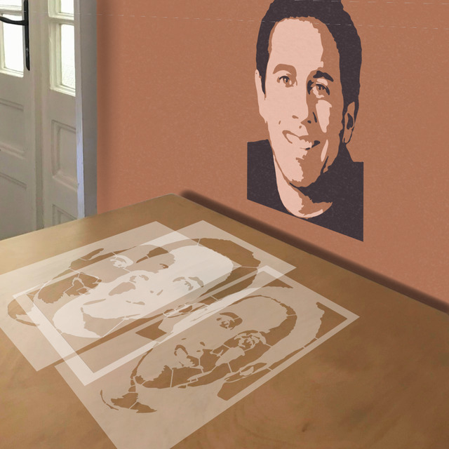 Jerry Seinfeld stencil in 3 layers, simulated painting