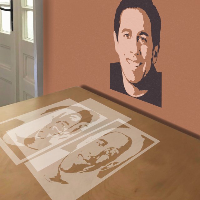 Jerry Seinfeld stencil in 3 layers, simulated painting