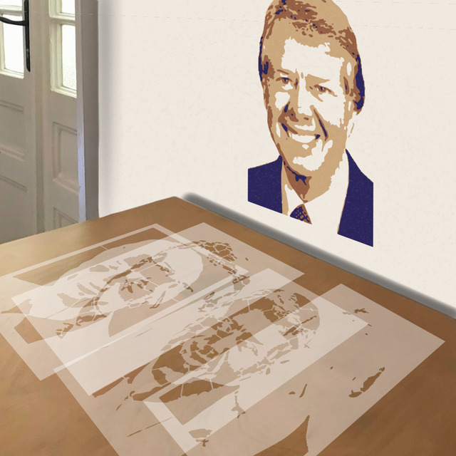 Jimmy Carter stencil in 4 layers, simulated painting