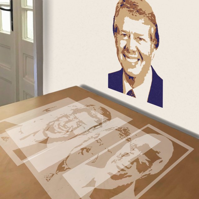 Jimmy Carter stencil in 4 layers, simulated painting