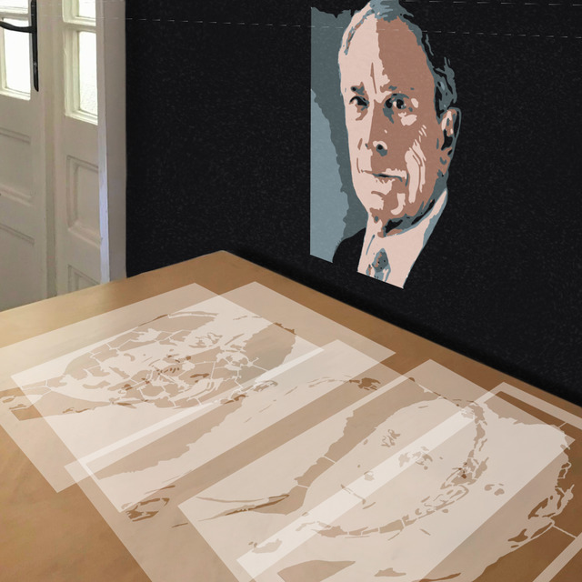 Michael Bloomberg stencil in 5 layers, simulated painting
