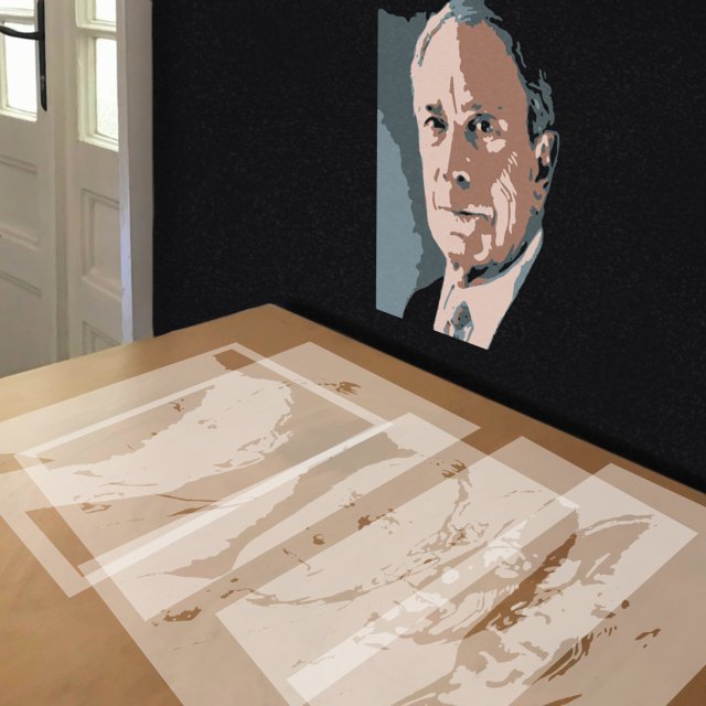 Michael Bloomberg stencil in 5 layers, simulated painting