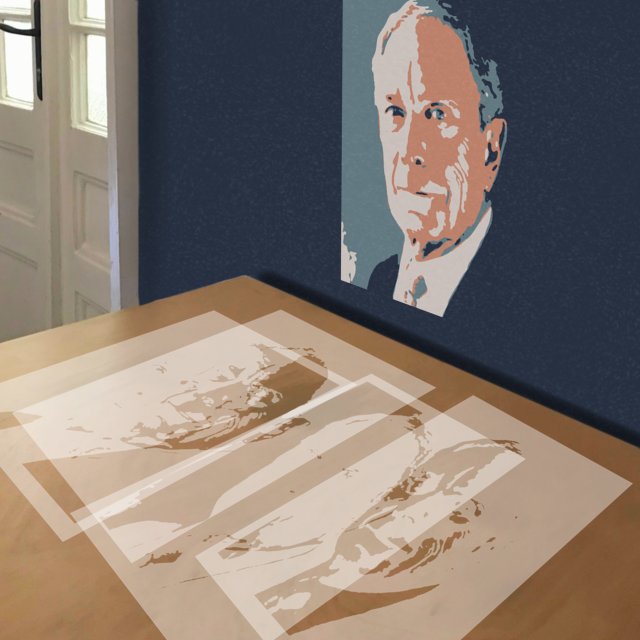 Michael Bloomberg stencil in 4 layers, simulated painting