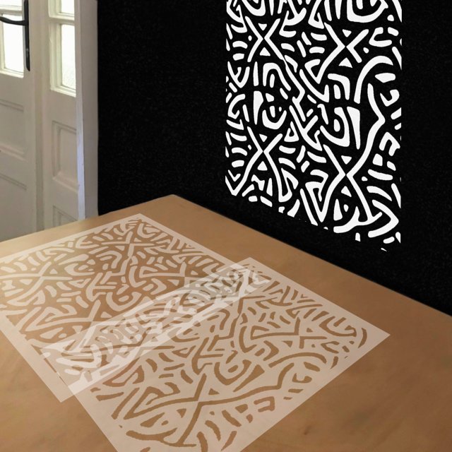 Tiki Celtic Knot stencil in 2 layers, simulated painting