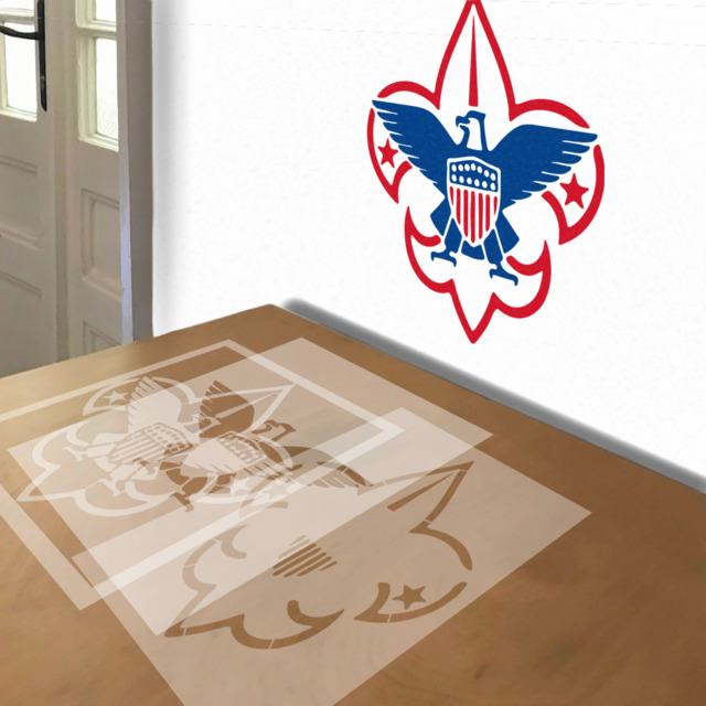 Boy Scouts of America stencil in 3 layers, simulated painting