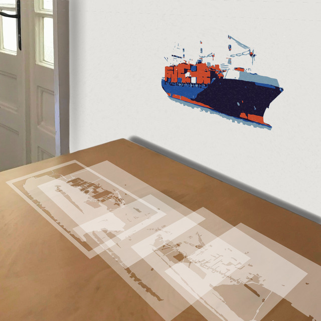Container Ship stencil in 5 layers, simulated painting