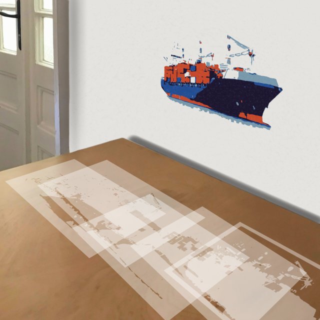 Container Ship stencil in 5 layers, simulated painting