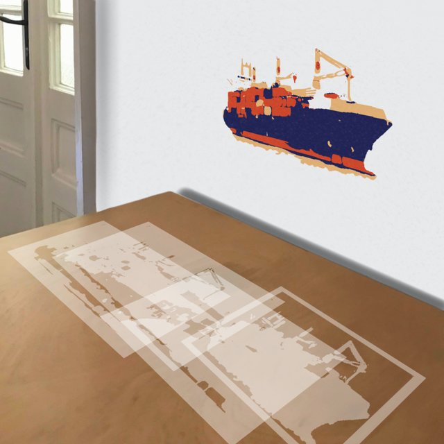 Container Ship stencil in 4 layers, simulated painting