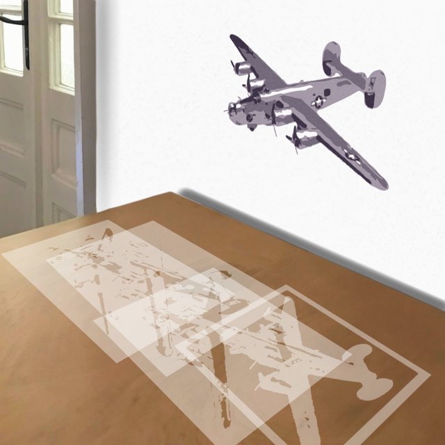 B-24 stencil in 4 layers, simulated painting