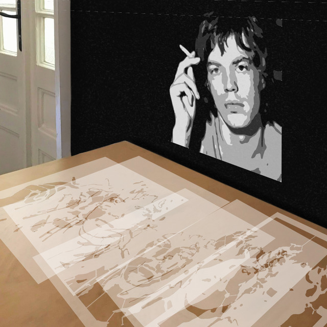 Mick Jagger Smoking stencil in 5 layers, simulated painting