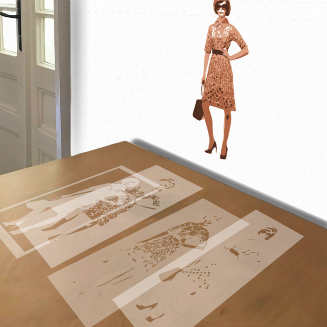 60s Fashion stencil in 4 layers, simulated painting