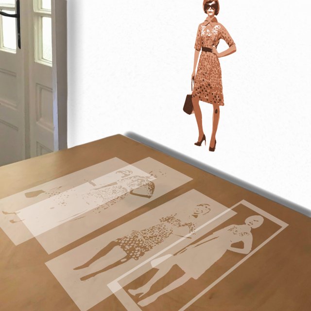 60s Fashion stencil in 4 layers, simulated painting