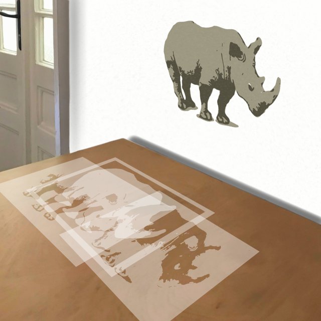 Rhinocerous stencil in 3 layers, simulated painting