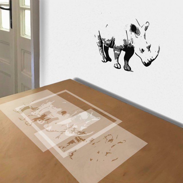 Rhinocerous stencil in 3 layers, simulated painting