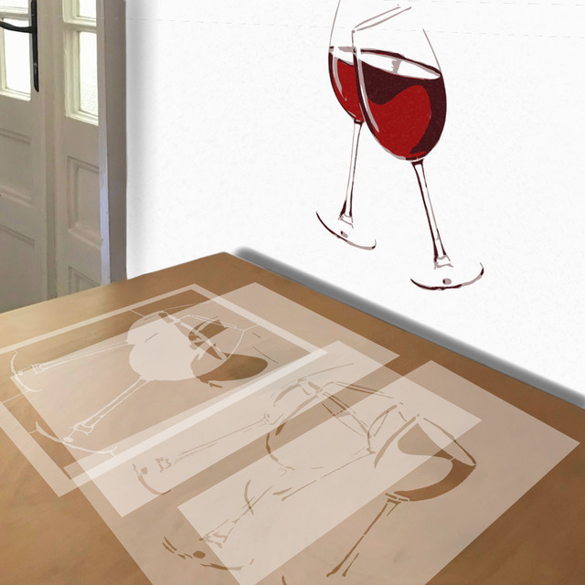 Red Wine stencil in 4 layers, simulated painting