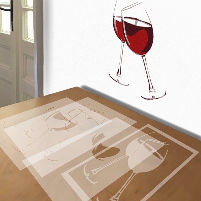 Red Wine stencil in 4 layers, simulated painting