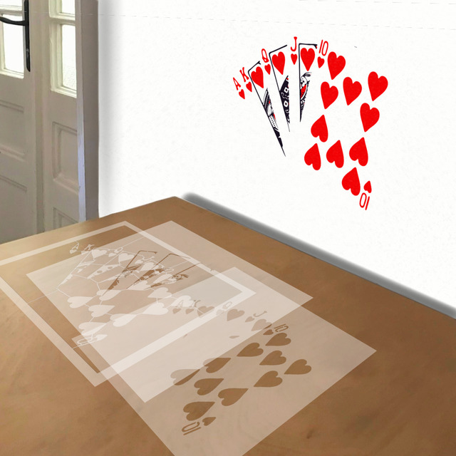 Simulated painting of stencil of Royal Flush in Hearts