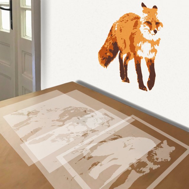 Red Fox stencil in 4 layers, simulated painting