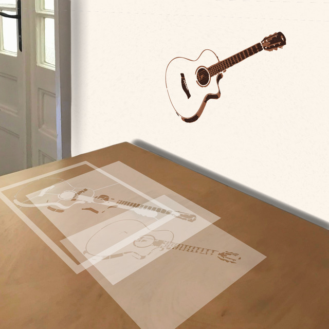 Guitar stencil in 3 layers, simulated painting
