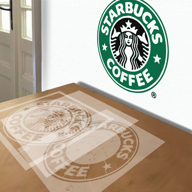 Starbucks Logo stencil in 3 layers, simulated painting