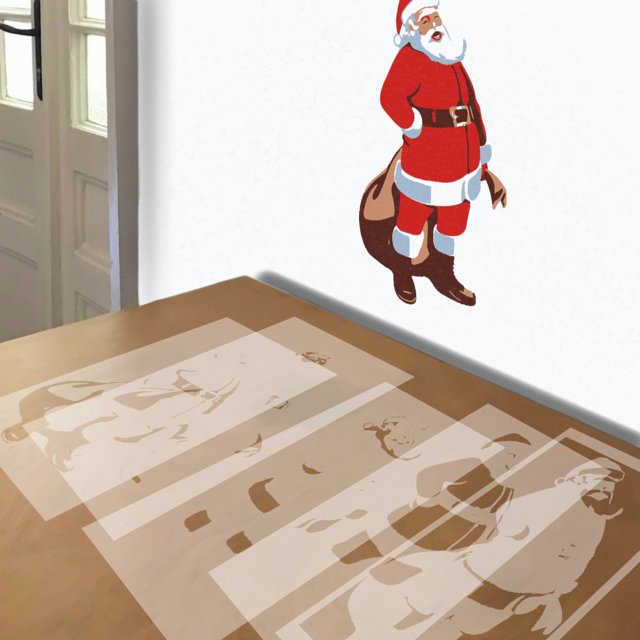 Santa Claus stencil in 5 layers, simulated painting