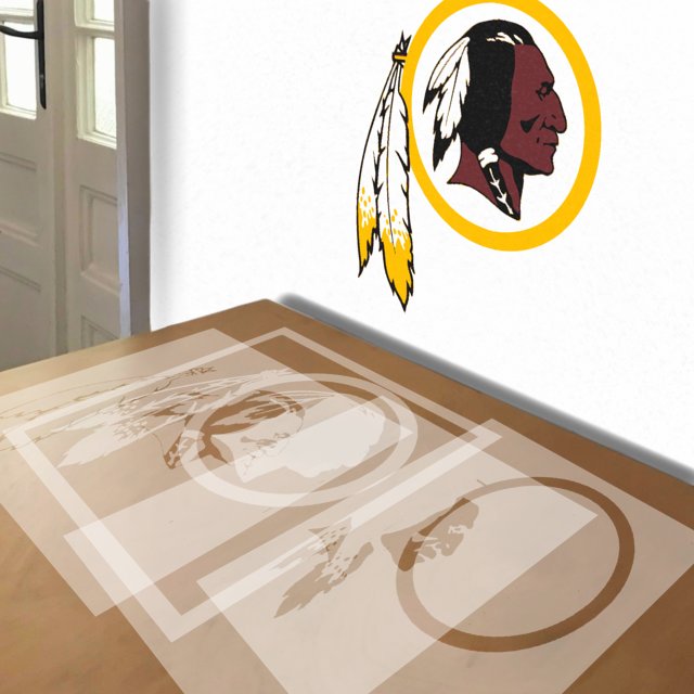 Washington Redskins stencil in 4 layers, simulated painting