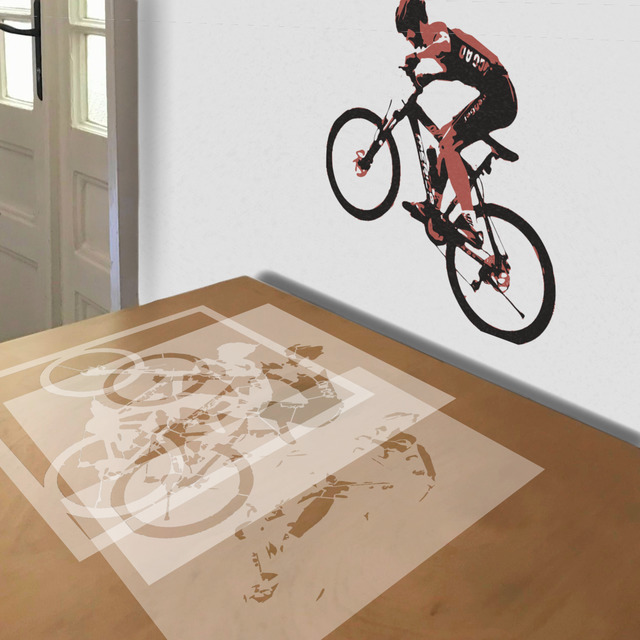 Mountain Bike stencil in 3 layers, simulated painting