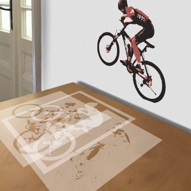 Mountain Bike stencil in 3 layers, simulated painting