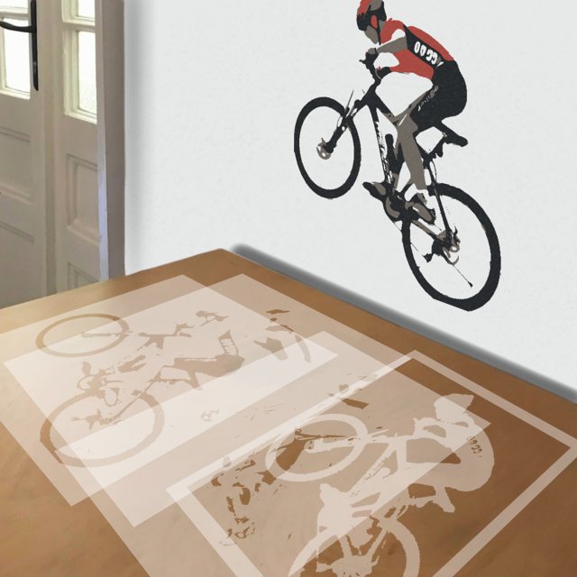 Mountain Bike stencil in 4 layers, simulated painting