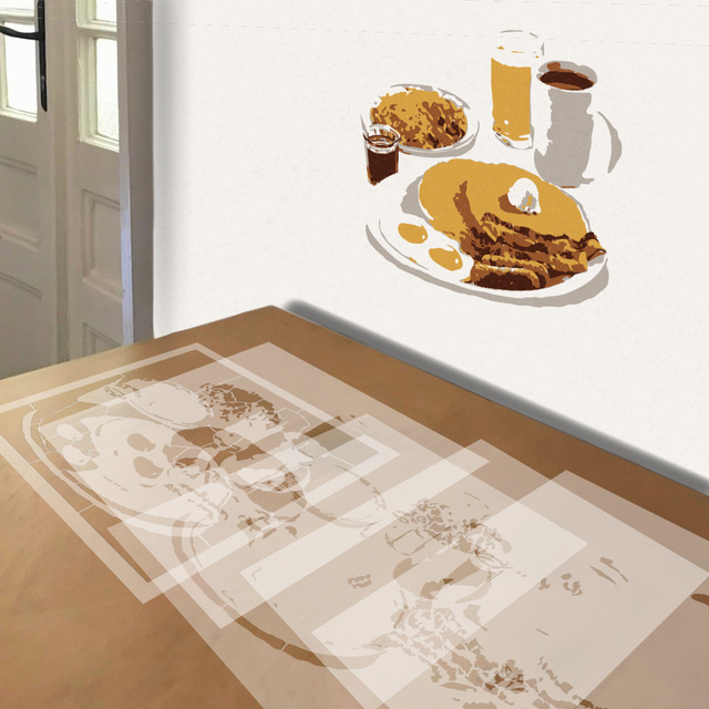Complete Breakfast stencil in 5 layers, simulated painting