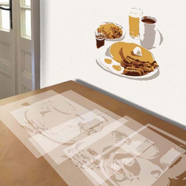 Complete Breakfast stencil in 5 layers, simulated painting