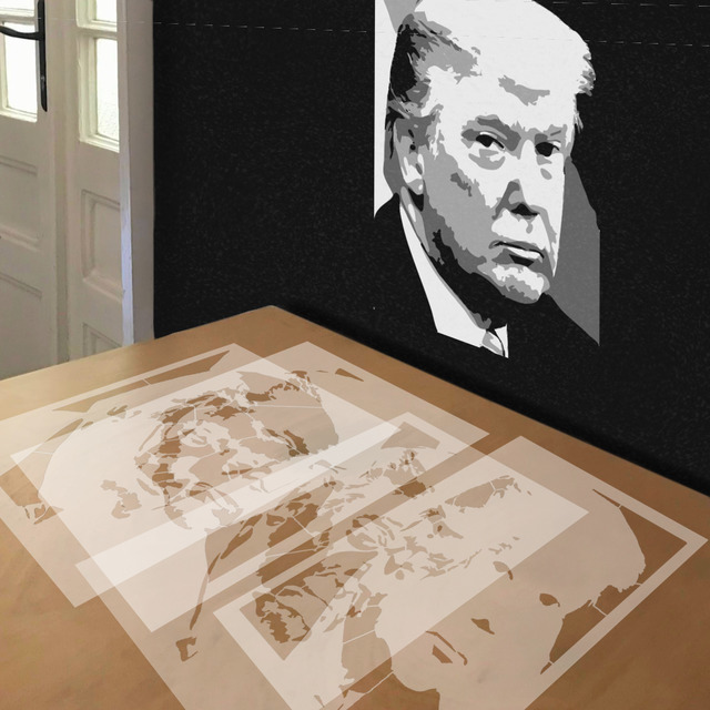 President Donald Trump stencil in 4 layers, simulated painting